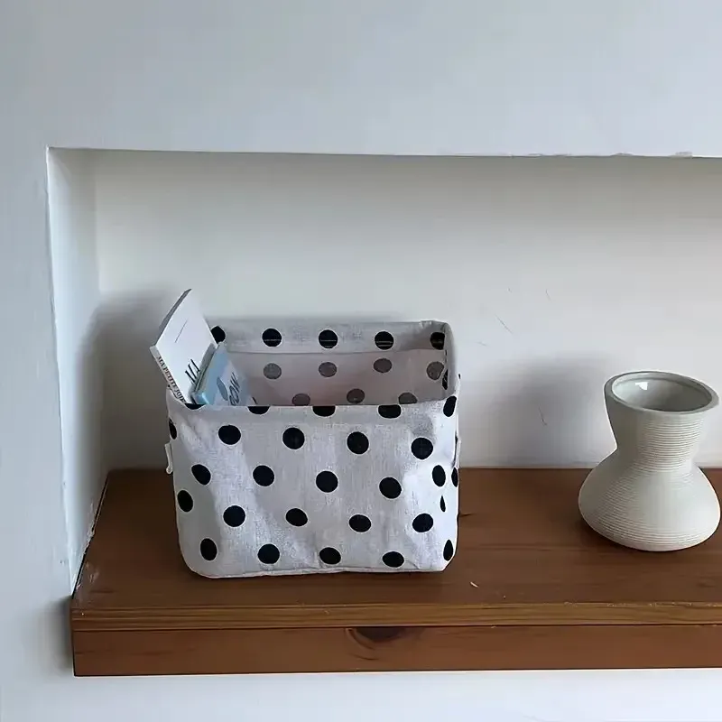 Petit panier de rangement pliable en toile avec poignée, boîte de bureau en coton et lin 3