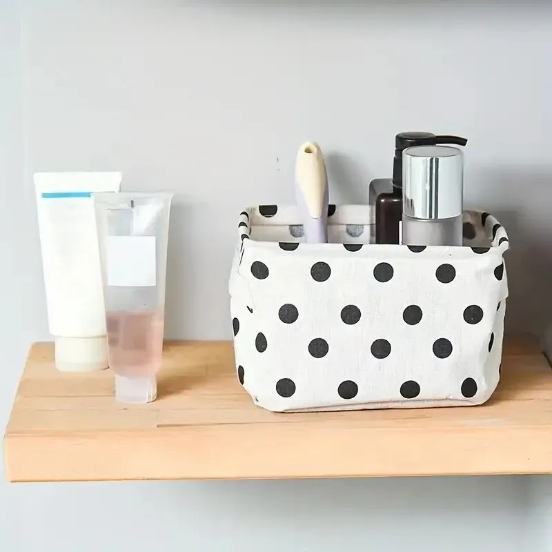 Petit panier de rangement pliable en toile avec poignée, boîte de bureau en coton et lin 2