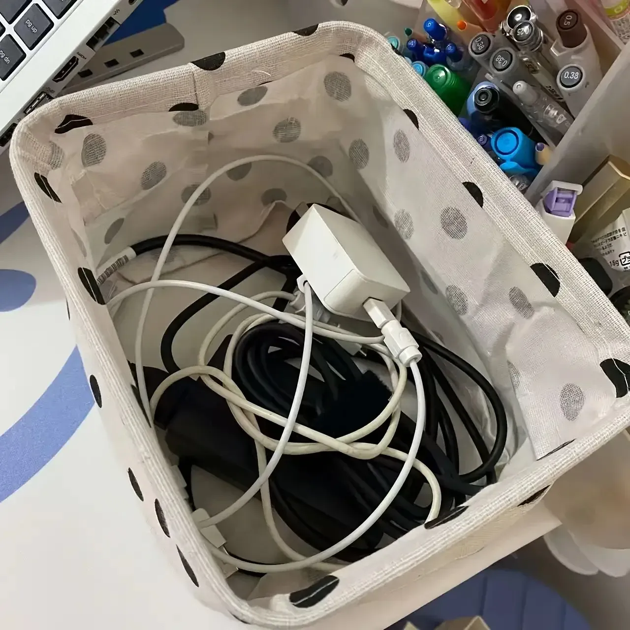 Petit panier de rangement pliable en toile avec poignée, boîte de bureau en coton et lin 4