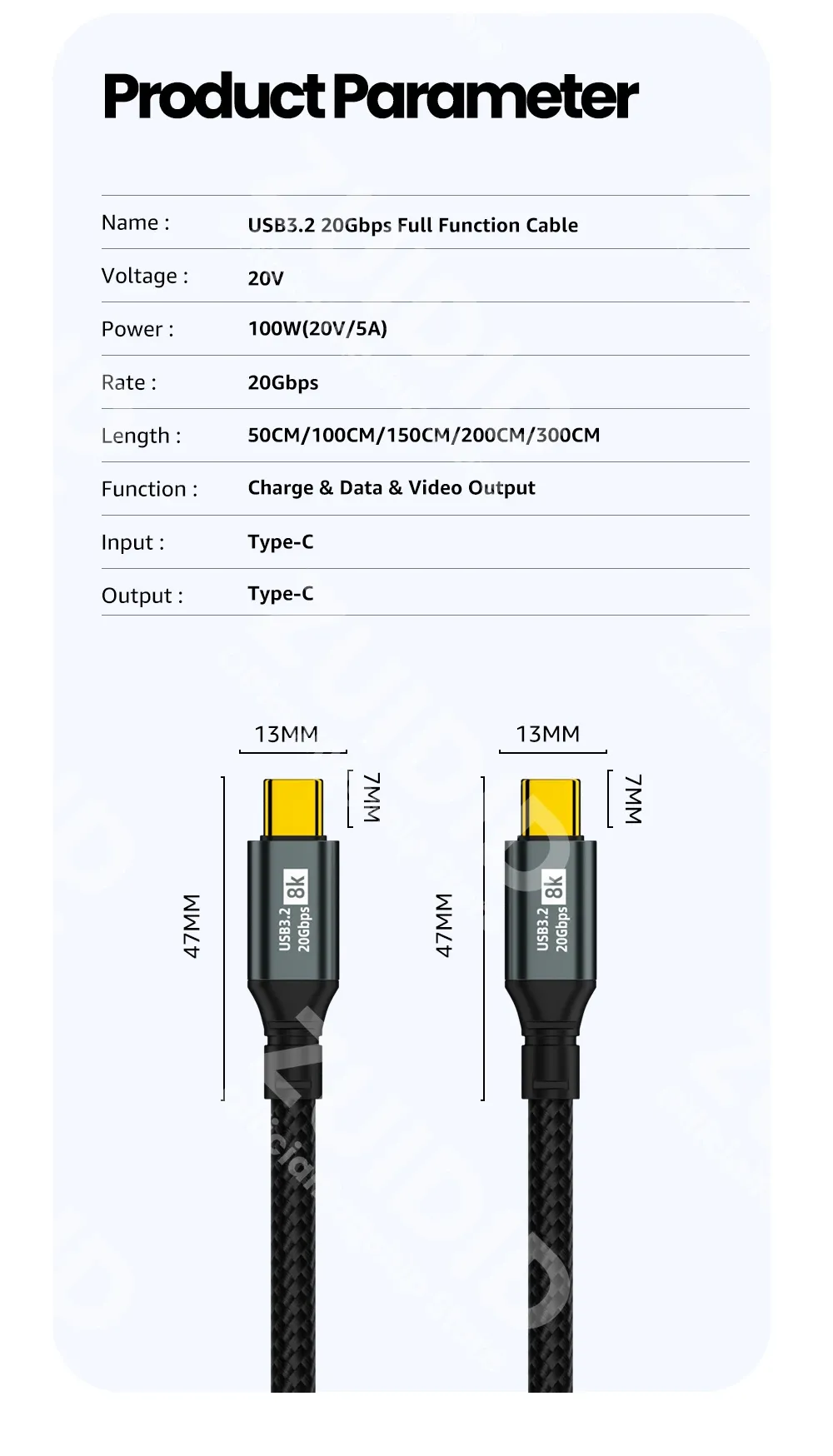 Câble USB-C présenté dans son ensemble