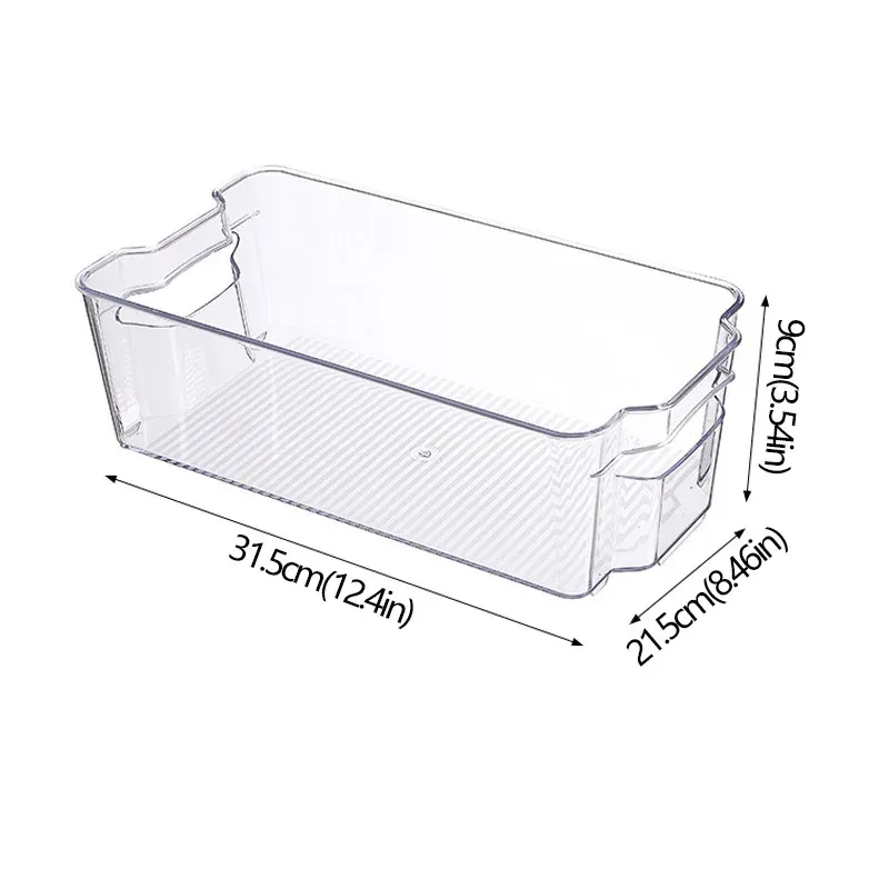 Bac de rangement empilable pour réfrigérateur avec poignée, en plastique transparent 14