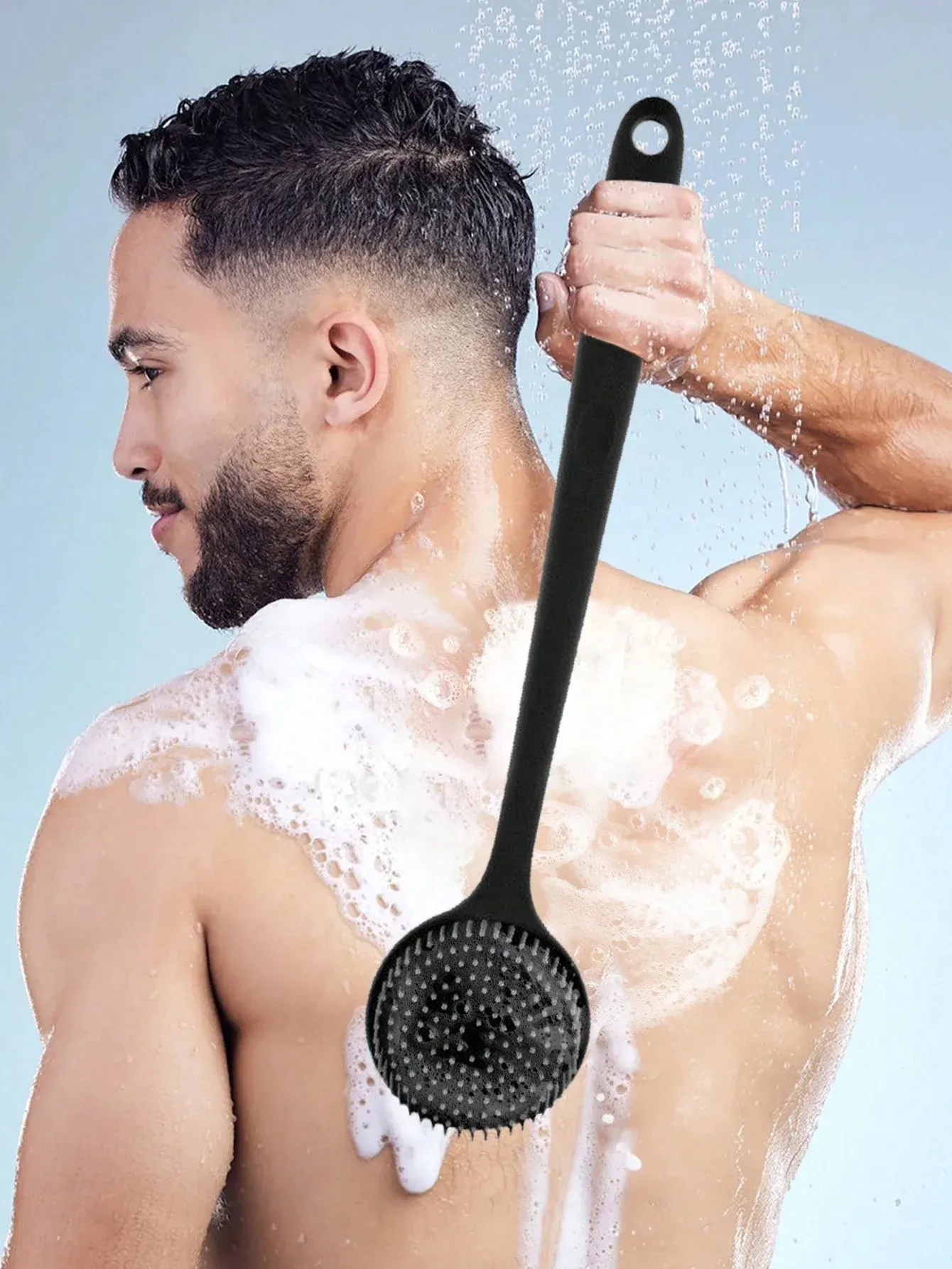 Brosse de massage et de gommage pour le dos en silicone à long manche, double face et ergonomique - Image 1