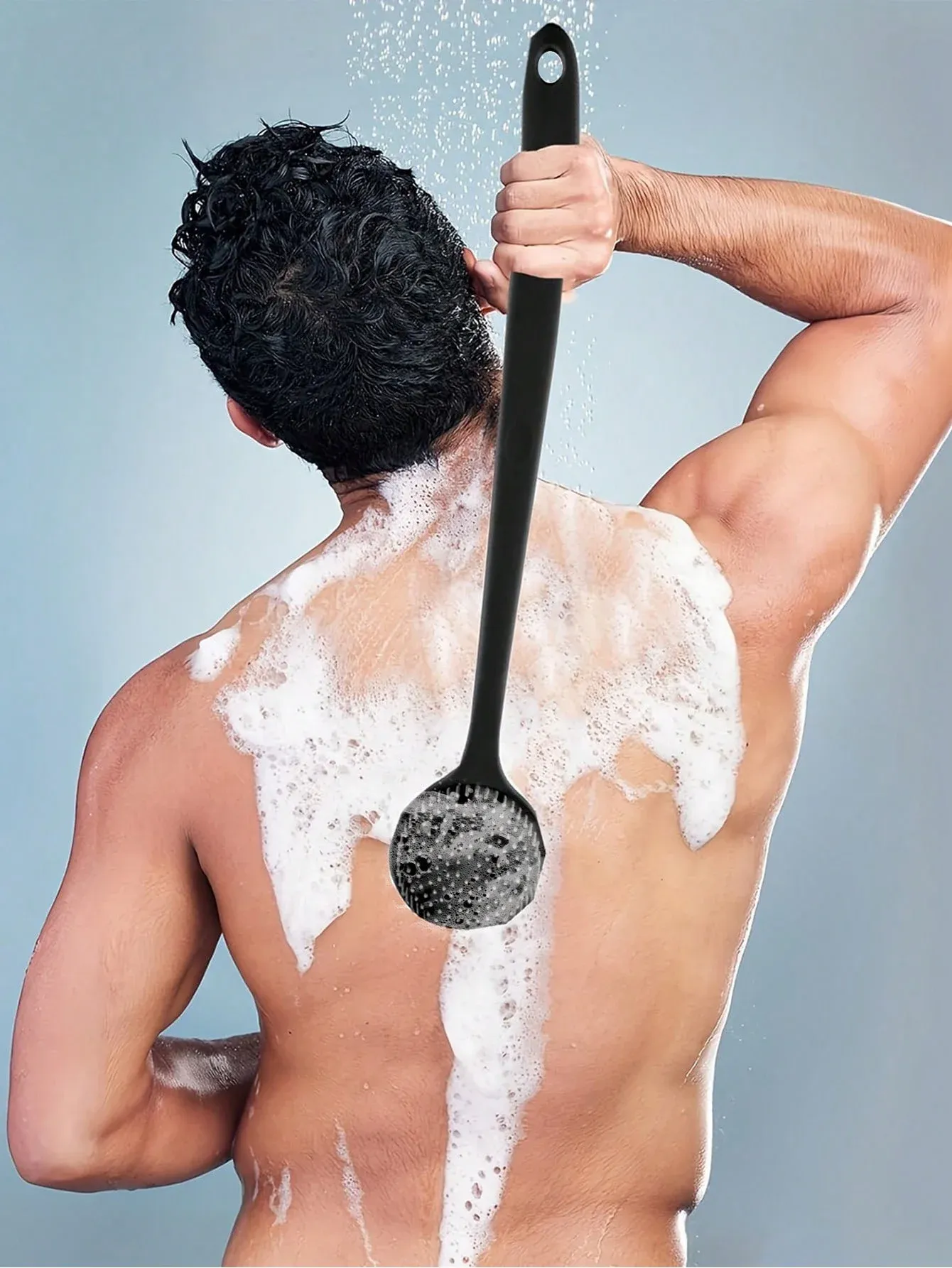 Brosse de massage et de gommage pour le dos en silicone à long manche, double face et ergonomique 2