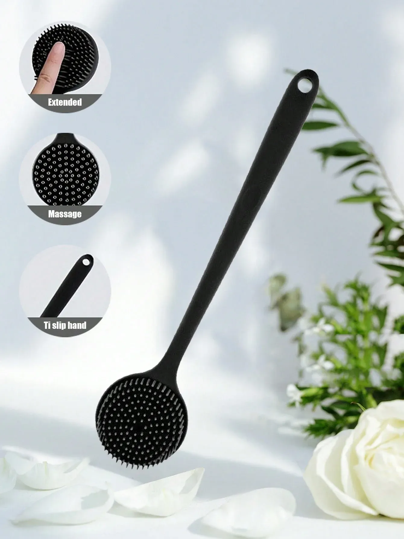 Brosse de massage et de gommage pour le dos en silicone à long manche, double face et ergonomique 3
