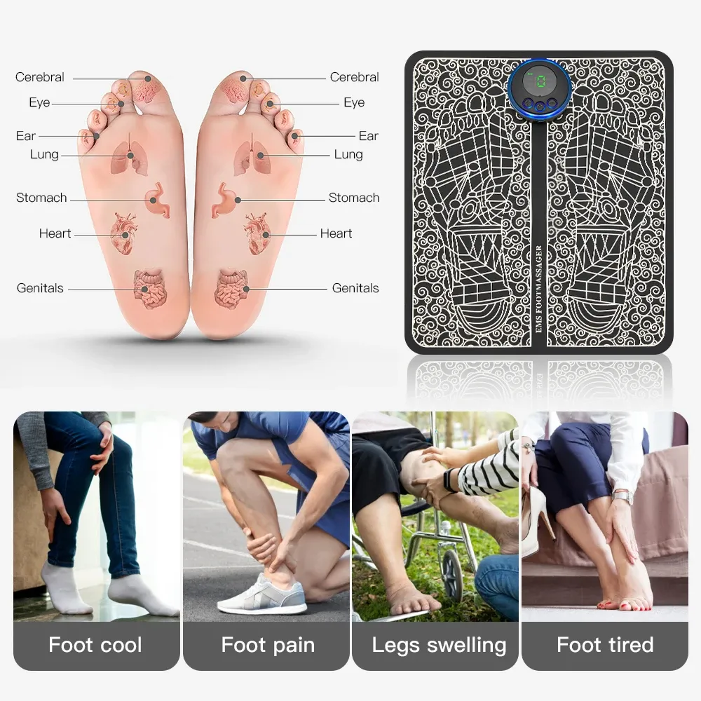 Coussin de massage électrique EMS pour les pieds, soulagement de la douleur et relaxation, avec stimulation des points d'acupuncture et de la circulation sanguine 2