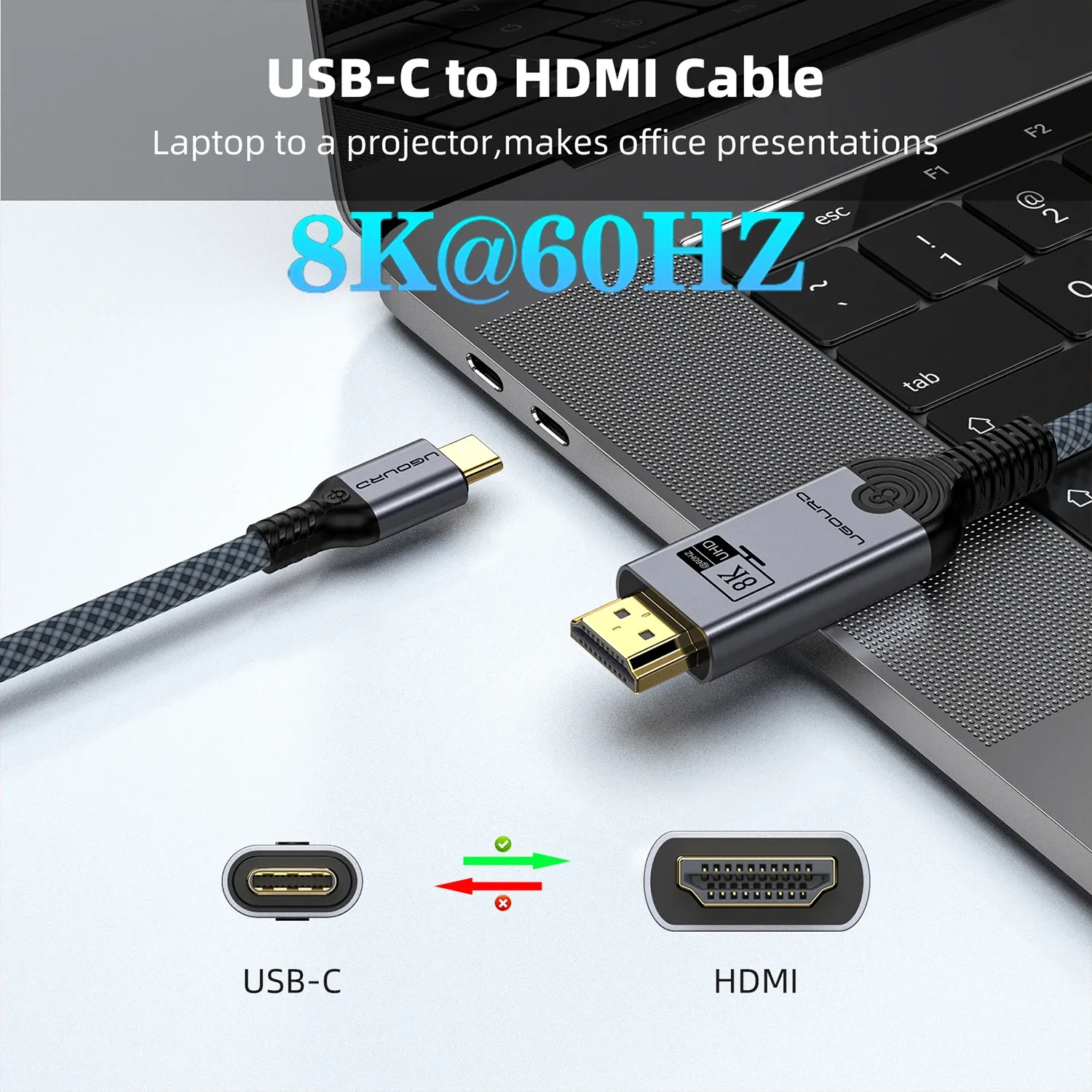 Câble adaptateur USB-C vers HDMI 2.0, 4K 60 Hz, compatible Thunderbolt 3 et 4 2