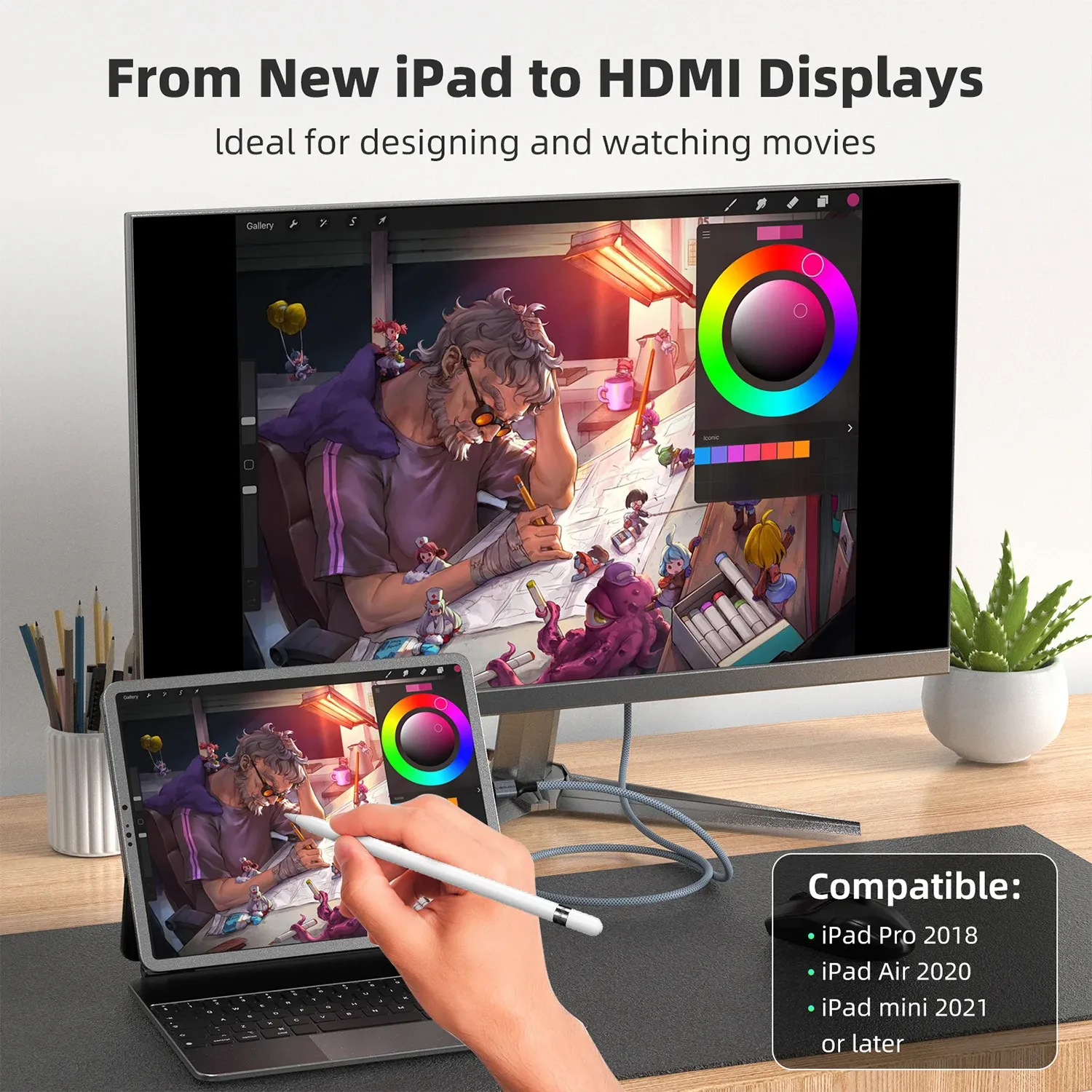 Câble adaptateur USB-C vers HDMI 2.0, 4K 60 Hz, compatible Thunderbolt 3 et 4 3
