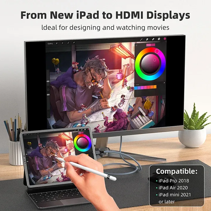 Câble USB-C vers HDMI branché à un écran