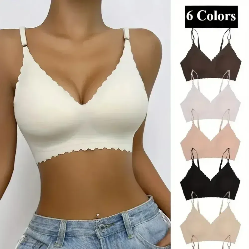 Soutien-gorge sans couture en soie glacée, rembourré, sans armatures, à bord ondulé invisible, idéal pour le yoga 1