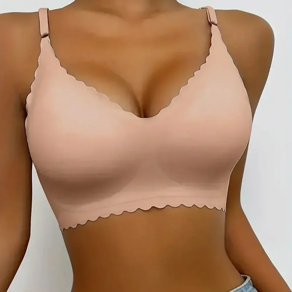 Soutien-gorge sans couture en soie glacée, rembourré, sans armatures, à bord ondulé invisible, idéal pour le yoga 2