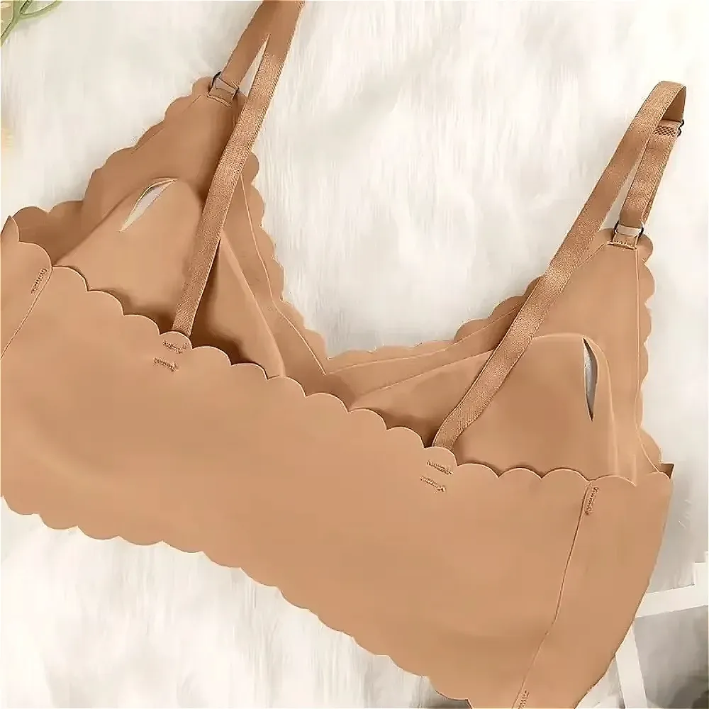 Soutien-gorge sans couture en soie glacée, rembourré, sans armatures, à bord ondulé invisible, idéal pour le yoga 3