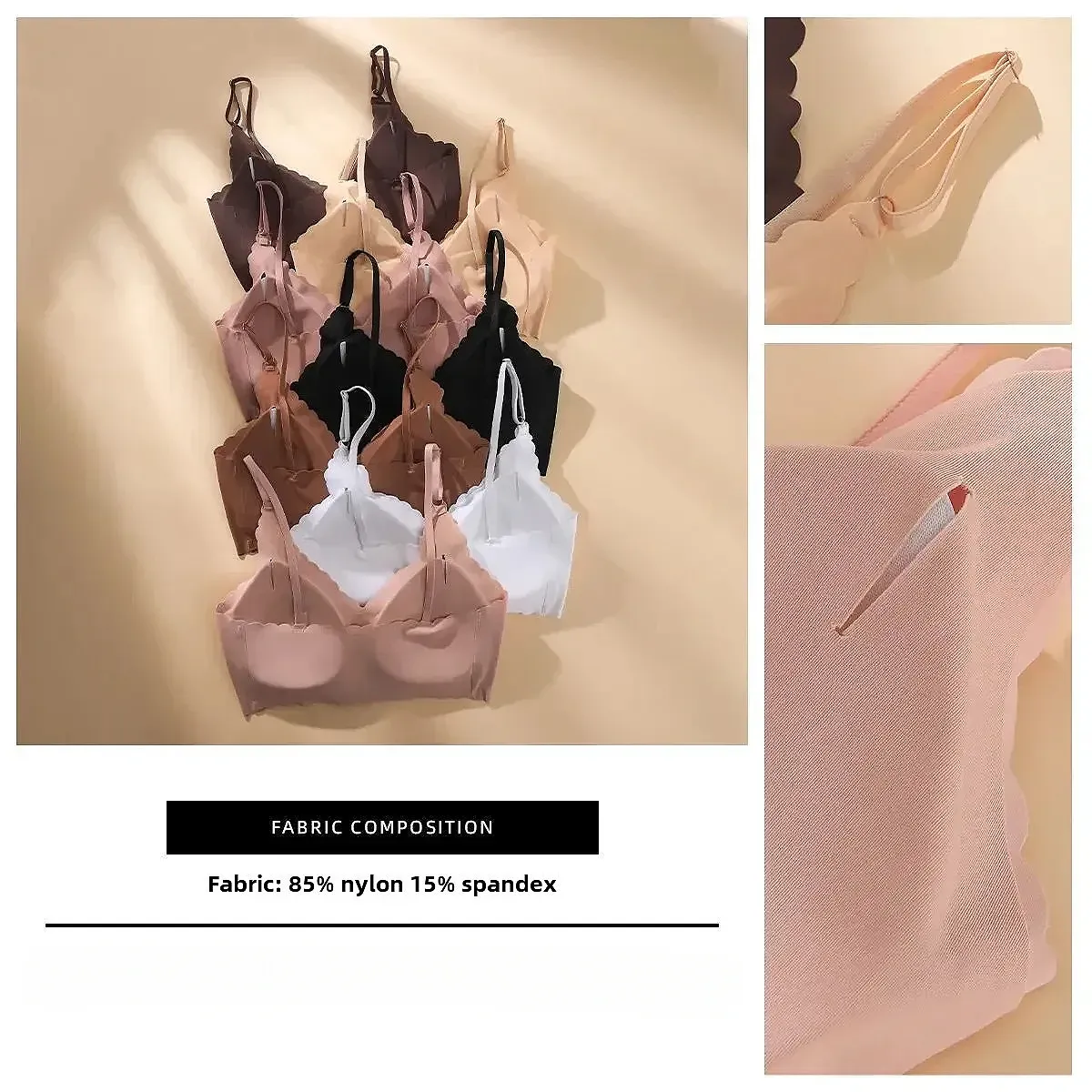Soutien-gorge sans fil en tissu soyeux, vue de face