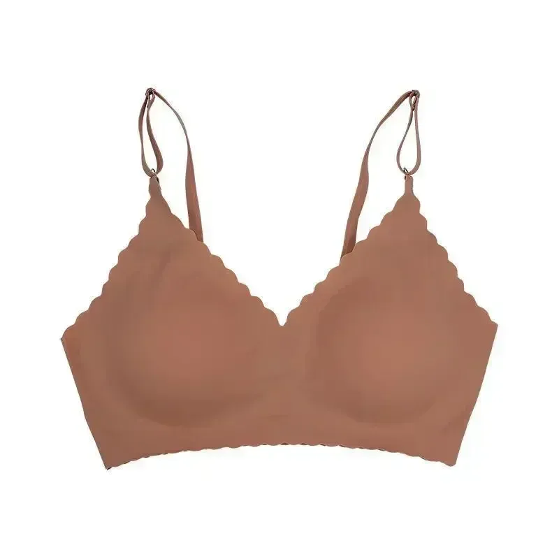 Soutien-gorge sans couture en soie glacée, rembourré, sans armatures, à bord ondulé invisible, idéal pour le yoga 8
