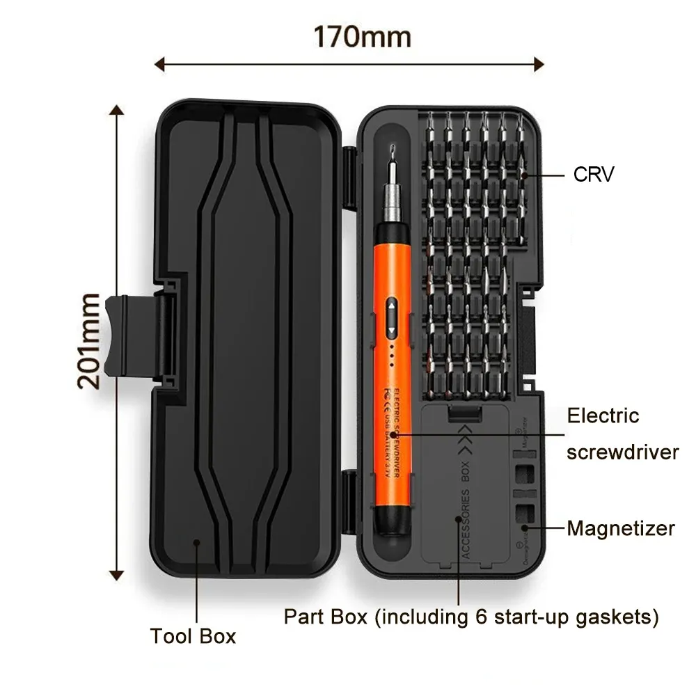 Jeu de tournevis électriques de précision sans fil rechargeable avec embouts pour la réparation d'ordinateurs portables, acier CRV 3