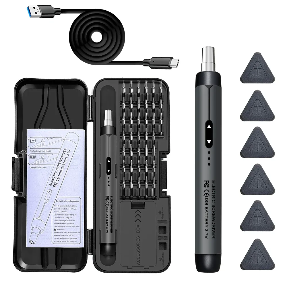 Jeu de tournevis électriques de précision sans fil rechargeable avec embouts pour la réparation d'ordinateurs portables, acier CRV 8