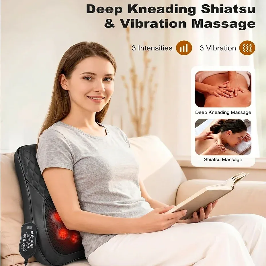 Masseur cervical électrique chauffant à pétrissage profond pour le dos, les épaules et la nuque, usage domestique et automobile