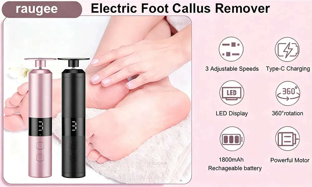 Broyeur électrique de callosités pour pieds, vue de présentation