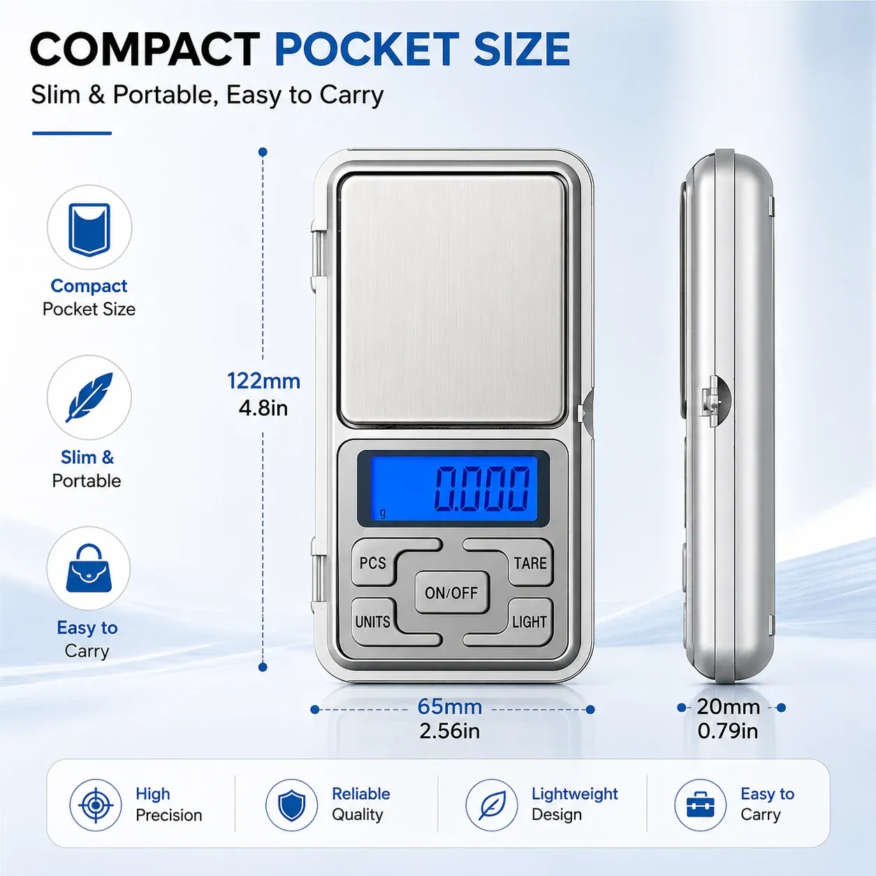 Mini balance de poche haute précision 500 g / 0,01 g, balance numérique portable pour bijoux, petit appareil de pesée LCD précis et facile à transporter 2