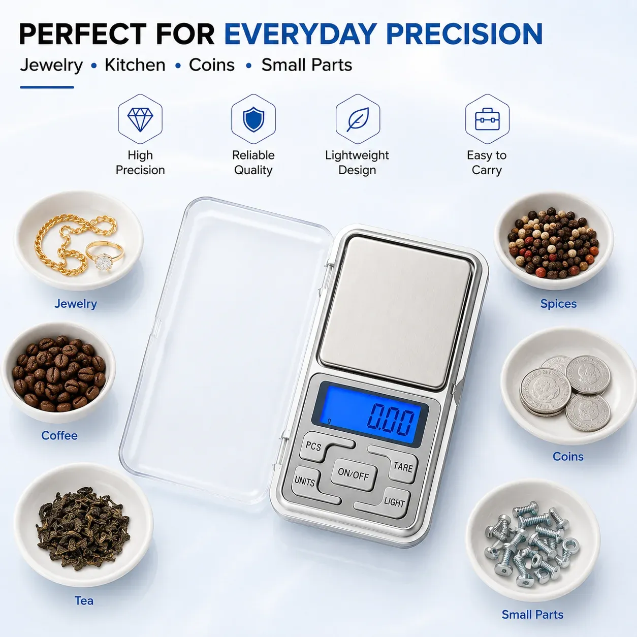 Mini balance de poche haute précision 500 g / 0,01 g, balance numérique portable pour bijoux, petit appareil de pesée LCD précis et facile à transporter 4