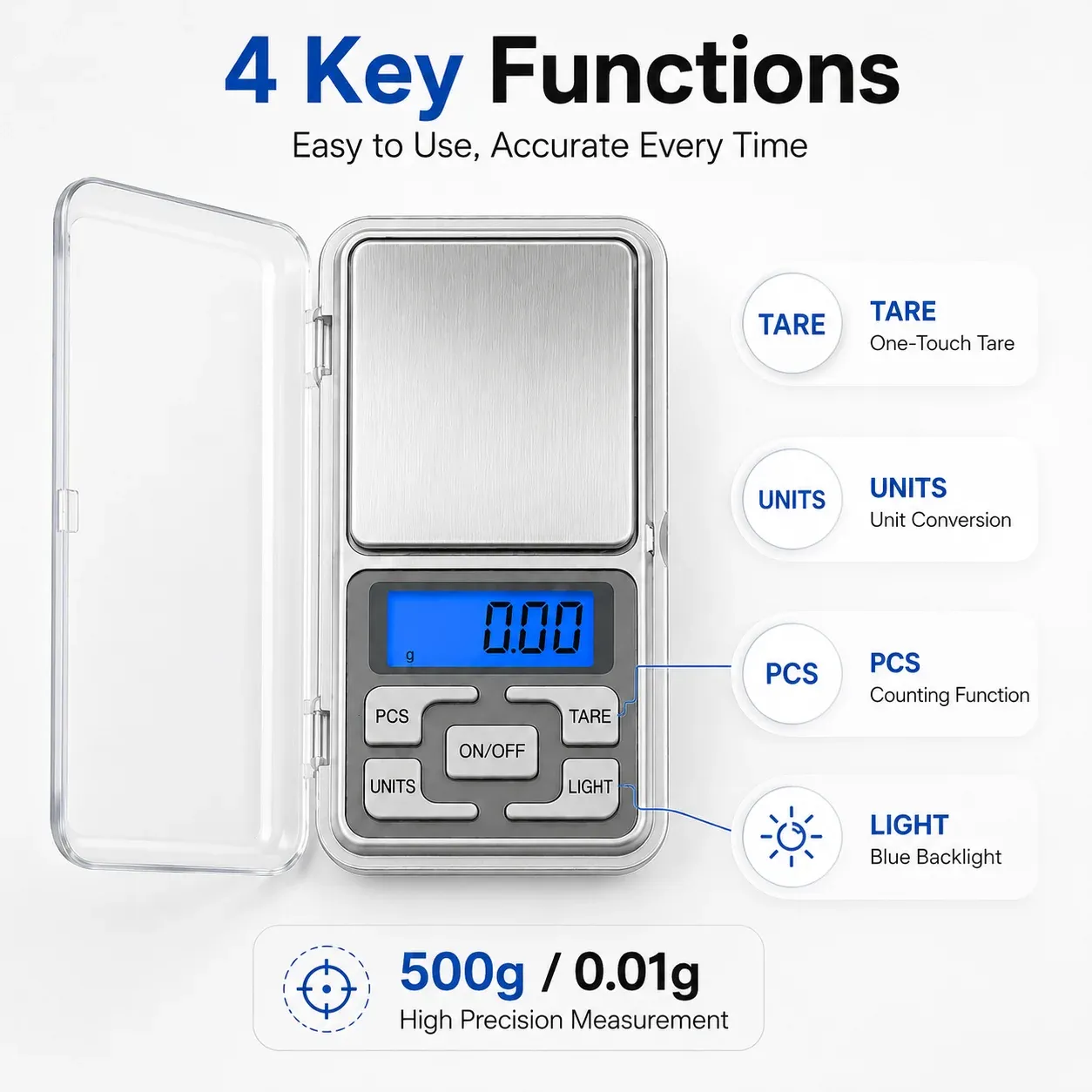Mini balance de poche haute précision 500 g / 0,01 g, balance numérique portable pour bijoux, petit appareil de pesée LCD précis et facile à transporter 6