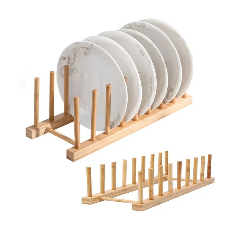 Support de rangement pour assiettes en bois multifonctionnel, pour tasses, couvercles de casseroles et égouttoir, organisateur de cuisine - Image 1