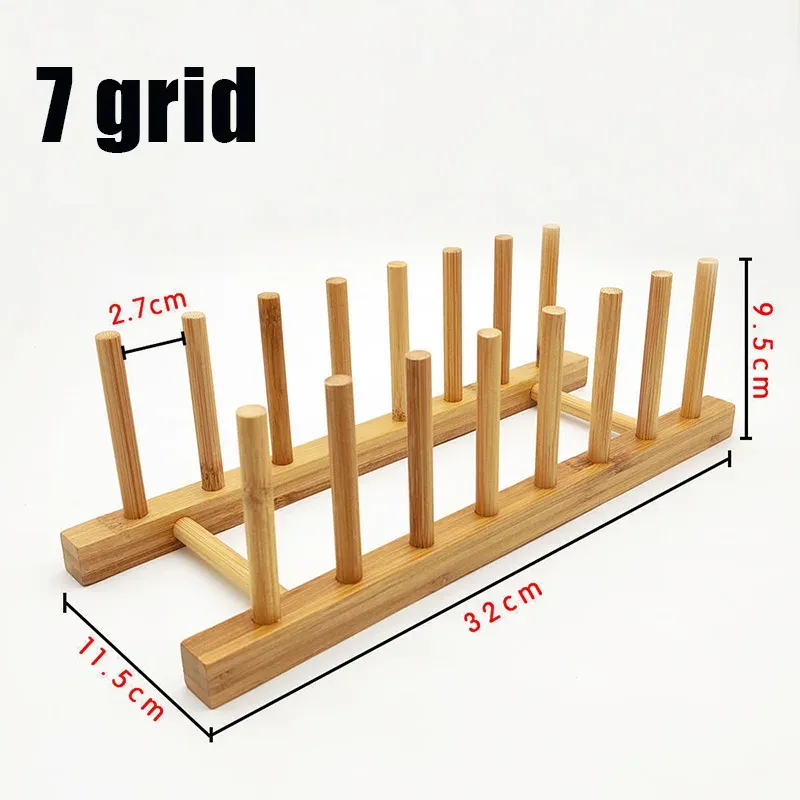 Support de rangement pour assiettes en bois multifonctionnel, pour tasses, couvercles de casseroles et égouttoir, organisateur de cuisine 8