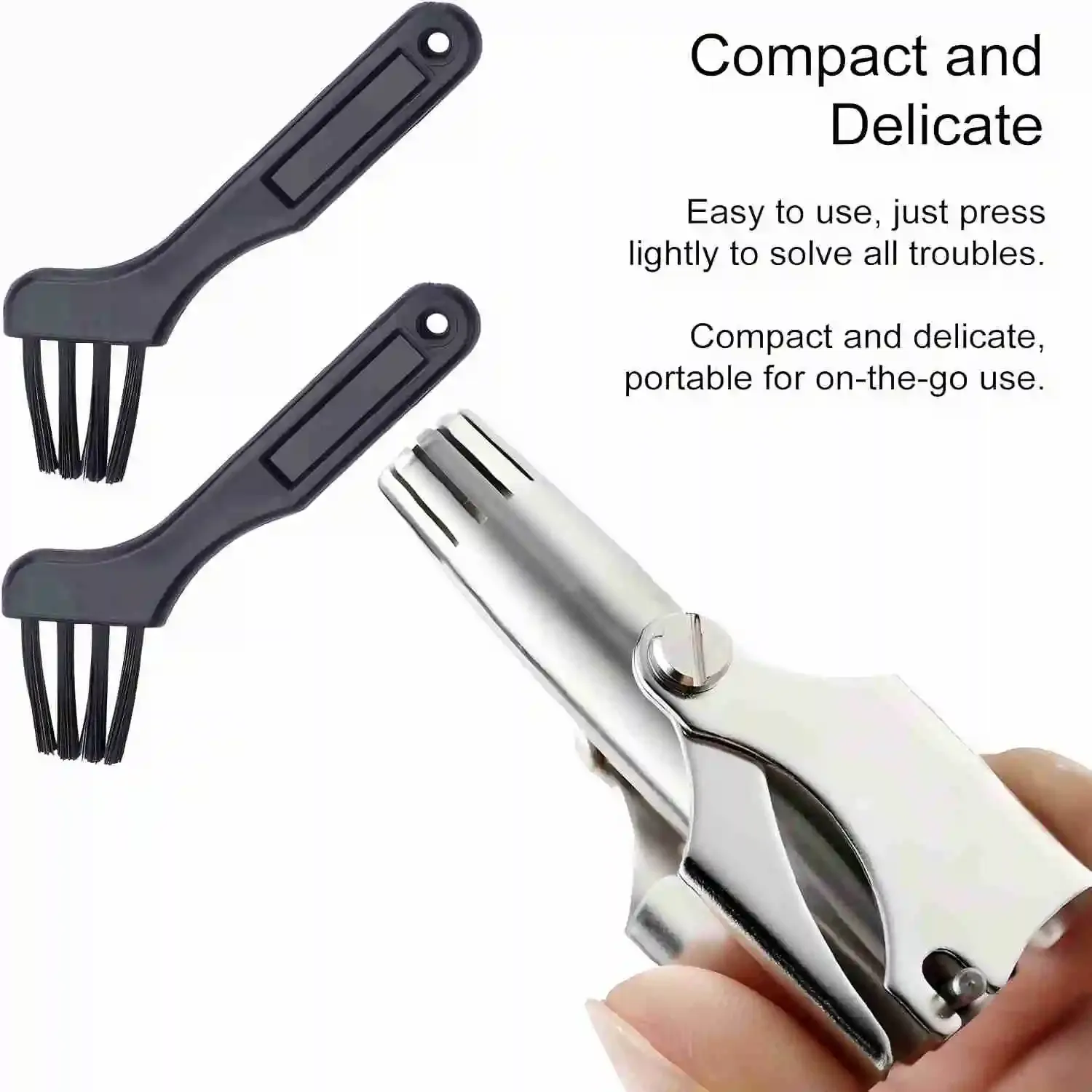 Tondeuse à poils de nez en acier inoxydable pour hommes et femmes, rasoir manuel mécanique lavable avec brosse de nettoyage 3