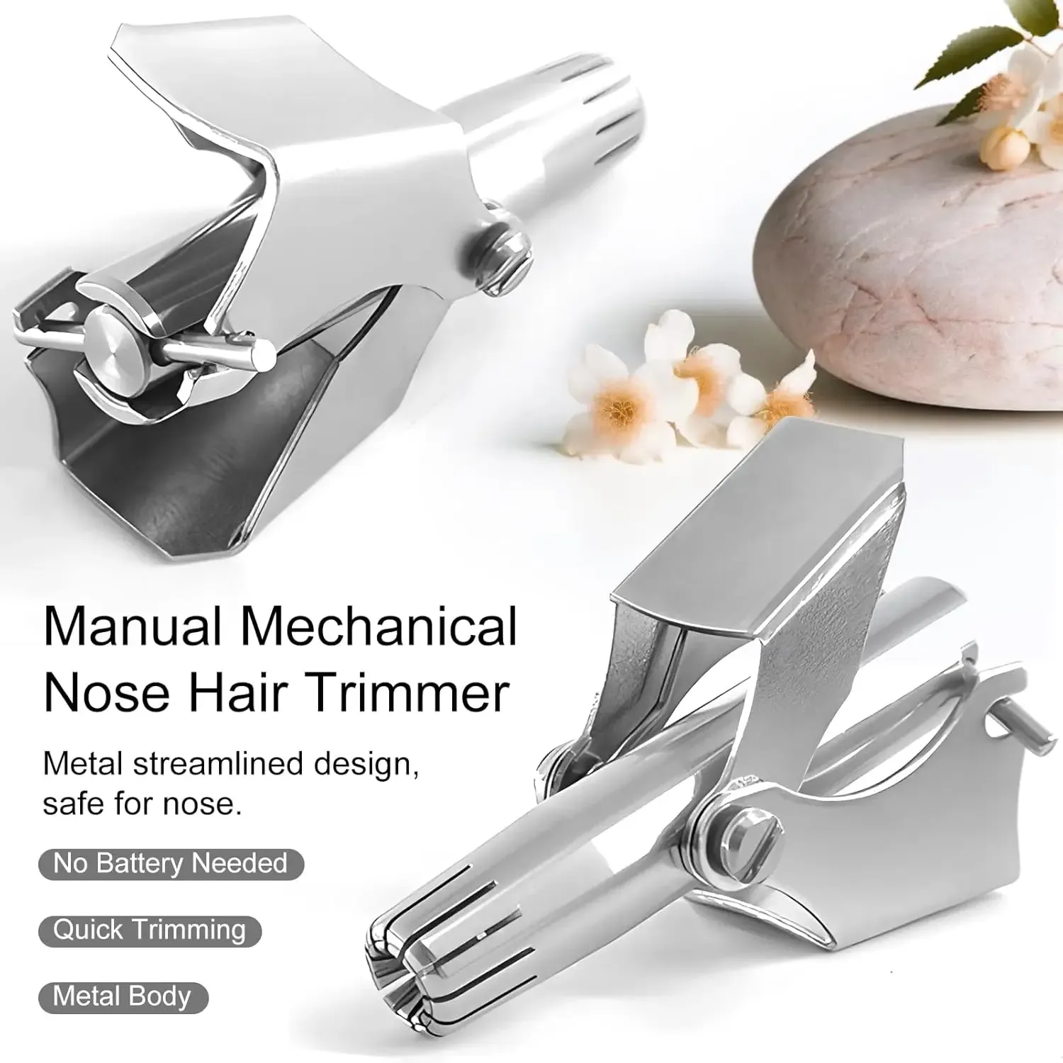 Tondeuse à poils de nez en acier inoxydable pour hommes et femmes, rasoir manuel mécanique lavable avec brosse de nettoyage 2