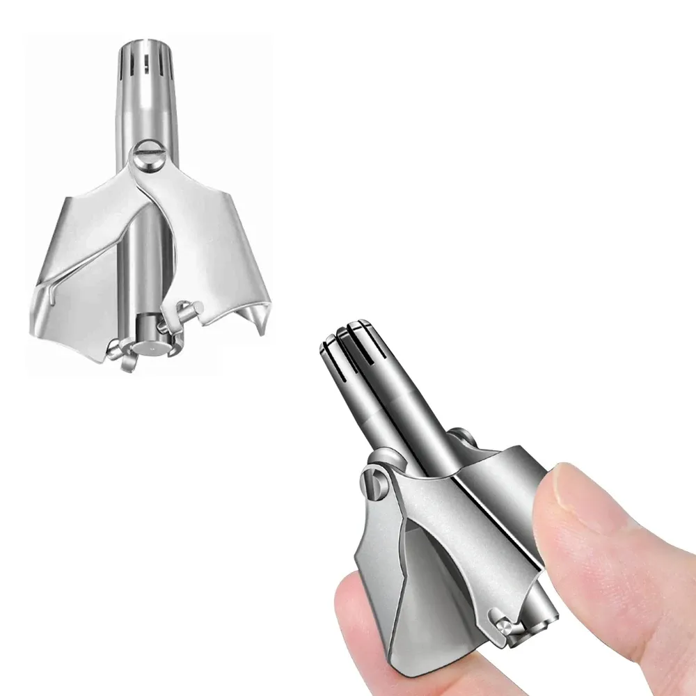 Tondeuse à poils de nez en acier inoxydable pour hommes et femmes, rasoir manuel mécanique lavable avec brosse de nettoyage 1