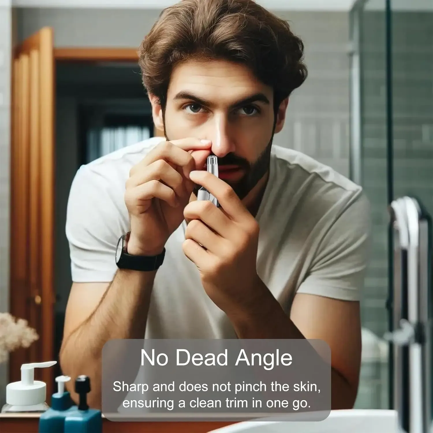 Tondeuse à poils de nez en acier inoxydable pour hommes et femmes, rasoir manuel mécanique lavable avec brosse de nettoyage 4