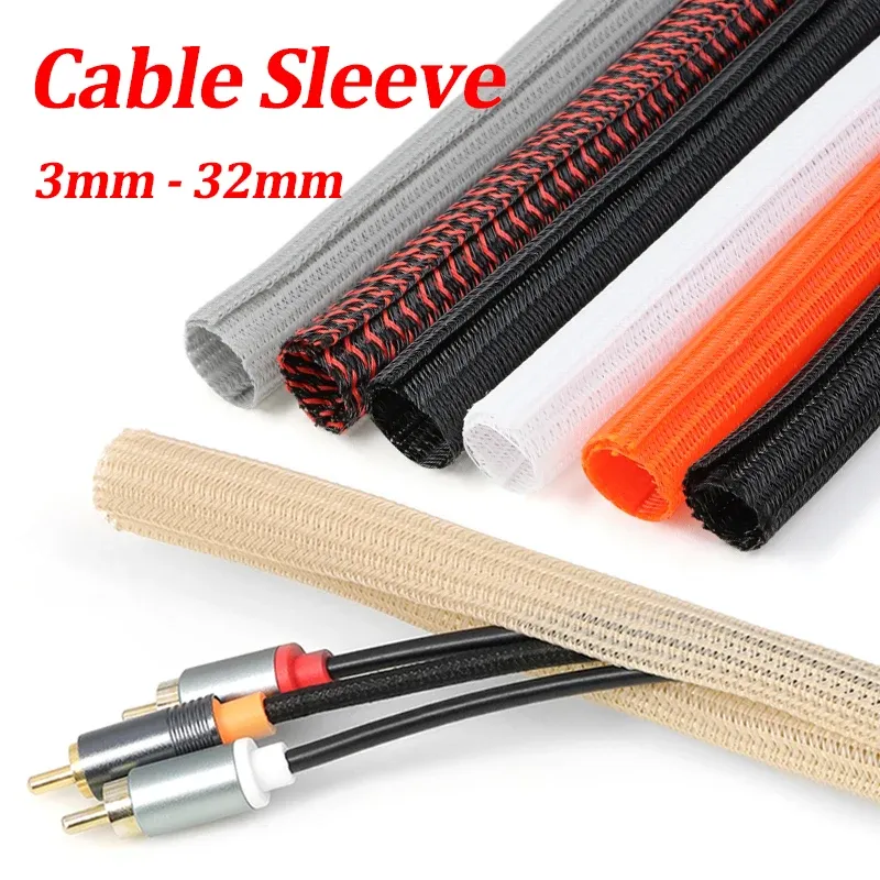 Gaine tressée auto-fermante 5, 8, 10, 13, 16, 19, 25, 32 mm, gaine isolante en PET pour câble, protection de câble pour ordinateur, TV, enroulement de câble