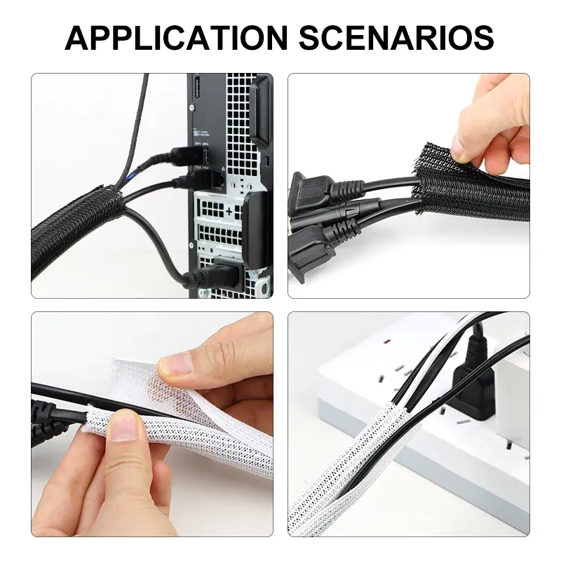 Gaine tressée auto-fermante 5, 8, 10, 13, 16, 19, 25, 32 mm, gaine isolante en PET pour câble, protection de câble pour ordinateur, TV, enroulement de câble 5