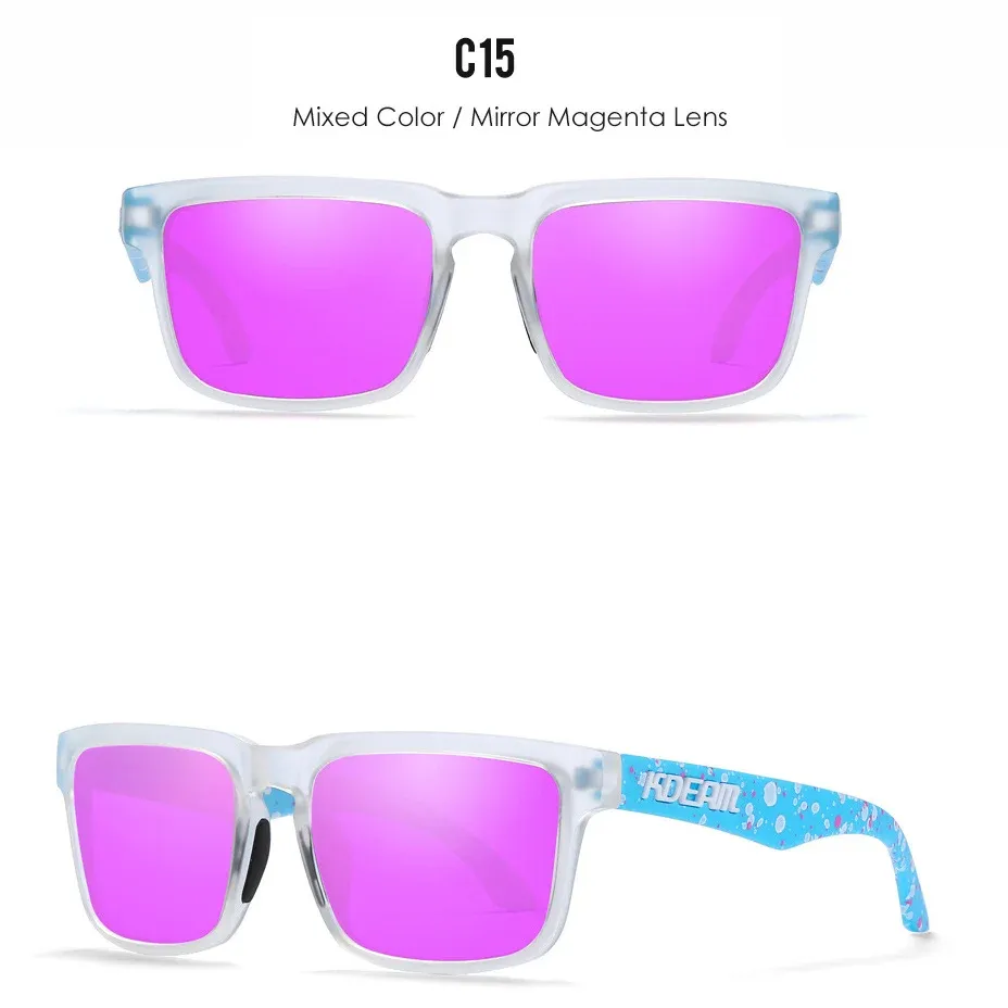 Lunettes de soleil carrées KDEAM pour homme, polarisées, sport, verres miroir 26