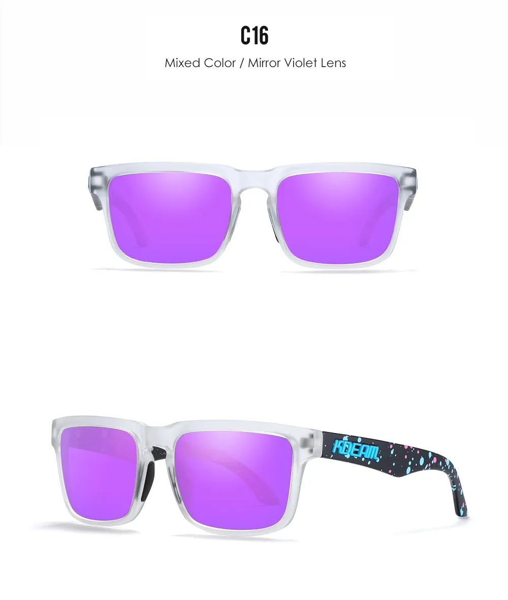 Lunettes de soleil carrées KDEAM pour homme, polarisées, sport, verres miroir 25