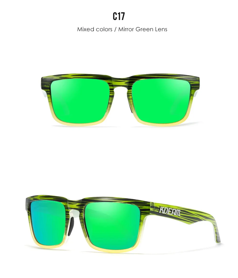 Lunettes de soleil carrées KDEAM pour homme, polarisées, sport, verres miroir 24