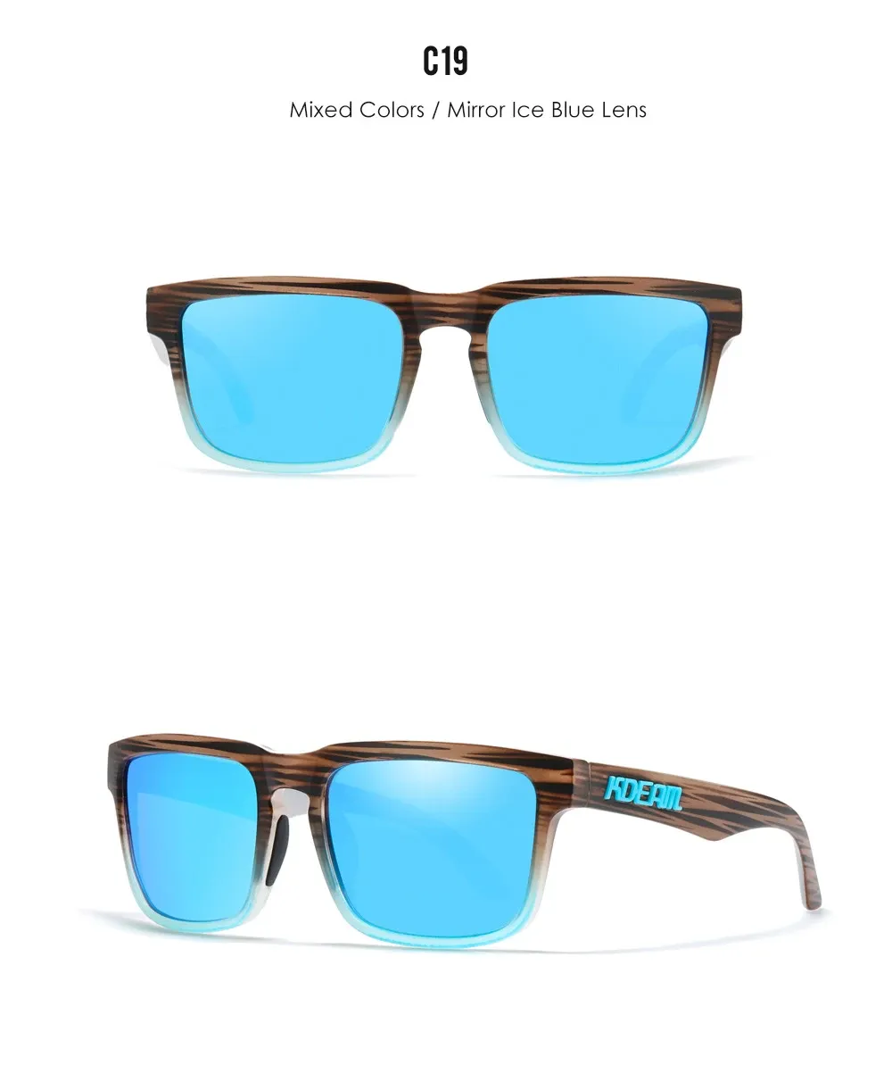 Lunettes de soleil carrées KDEAM pour homme, polarisées, sport, verres miroir 22