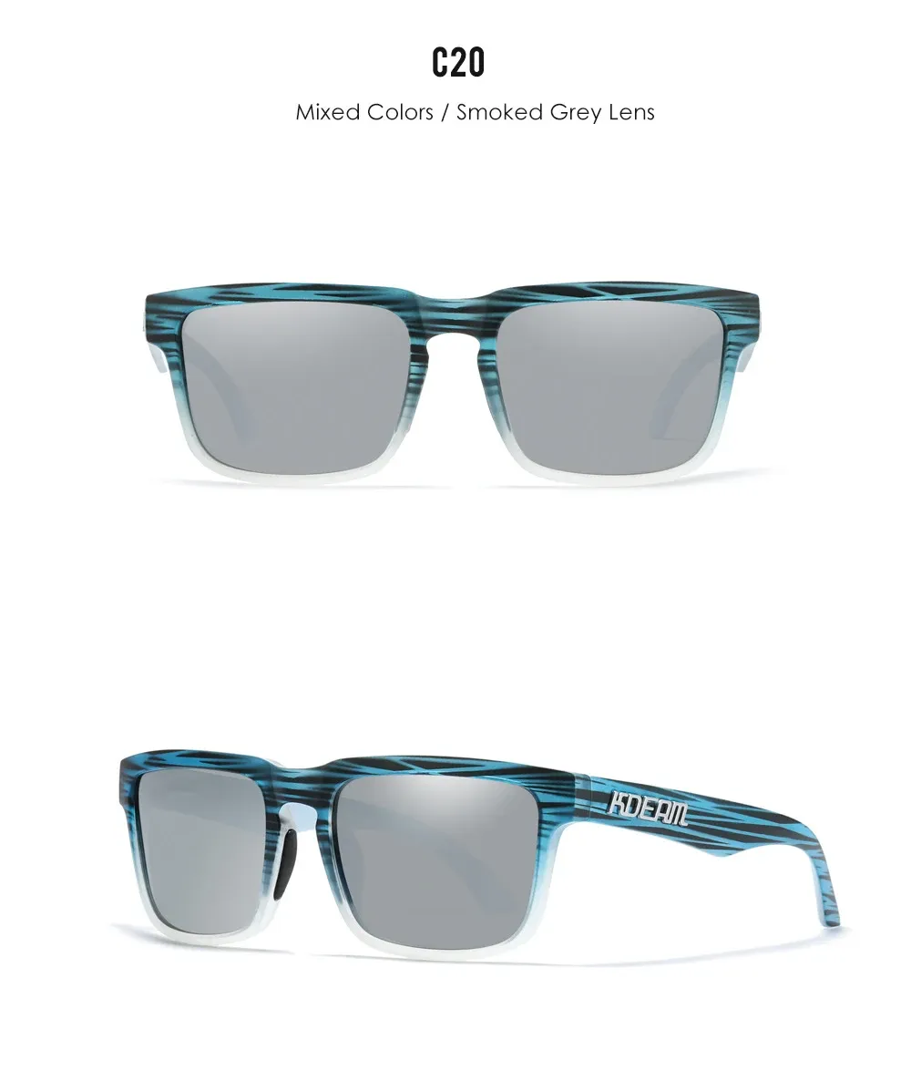 Lunettes de soleil carrées KDEAM pour homme, polarisées, sport, verres miroir 21