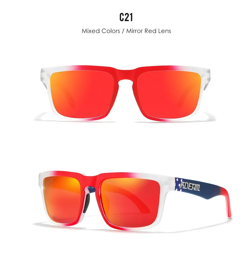 Lunettes de soleil carrées KDEAM pour homme, polarisées, sport, verres miroir 20
