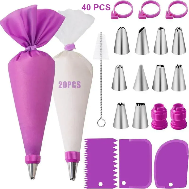 Poches à douille en silicone réutilisables avec embouts en acier inoxydable, kit de décoration de gâteaux
