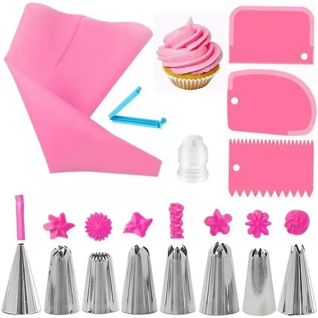 Poches à douille en silicone réutilisables avec embouts en acier inoxydable, kit de décoration de gâteaux 12