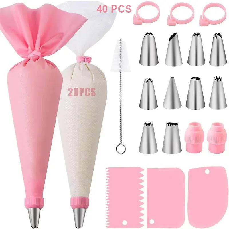 Poches à douille en silicone réutilisables avec embouts en acier inoxydable, kit de décoration de gâteaux 8