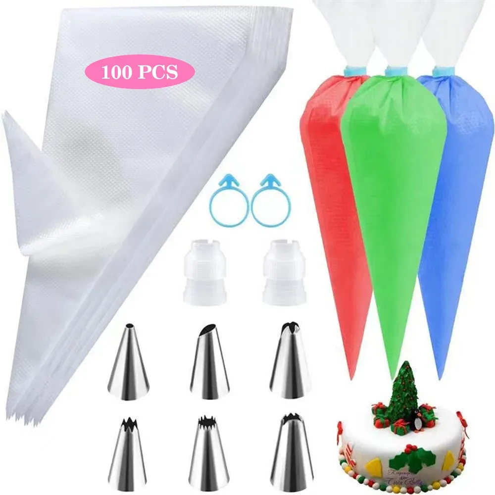 Poches à douille en silicone réutilisables avec embouts en acier inoxydable, kit de décoration de gâteaux 9