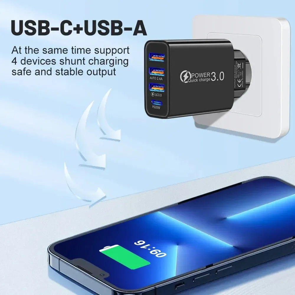 Chargeur mural multi-ports 20 W avec USB-C Power Delivery, compatible smartphones Xiaomi, iPhone et Samsung 2