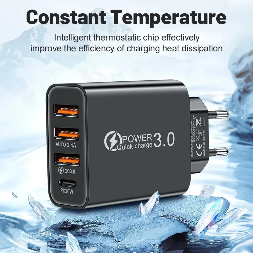 Chargeur mural multi-ports 20 W avec USB-C Power Delivery, compatible smartphones Xiaomi, iPhone et Samsung 5