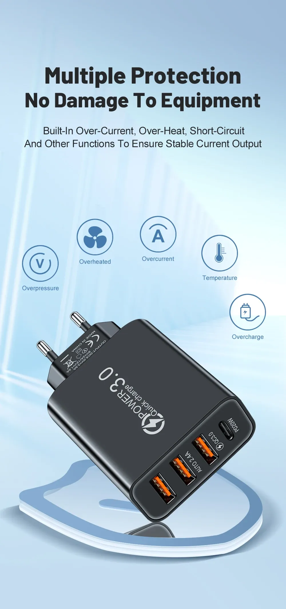Chargeur multi-ports, vue détaillée