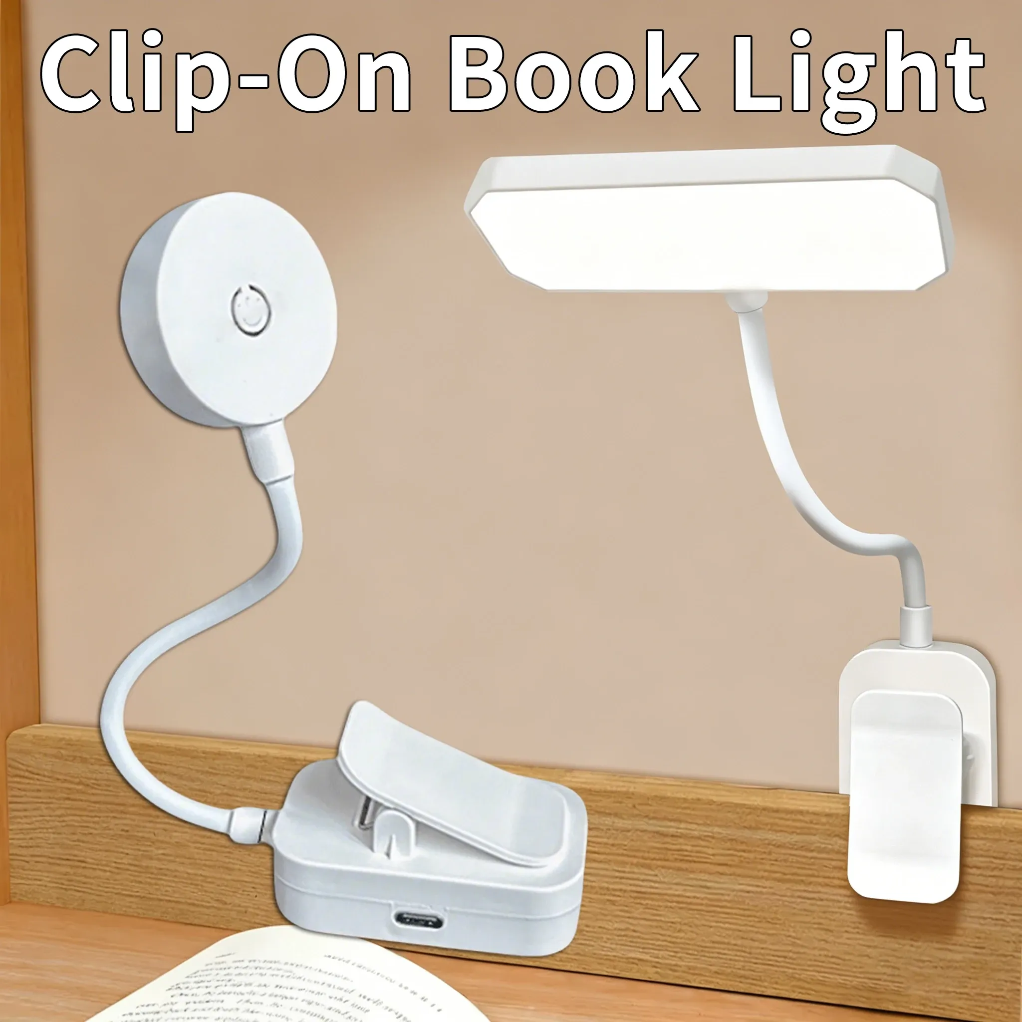 Lampe de lecture LED rechargeable à pince, luminosité réglable