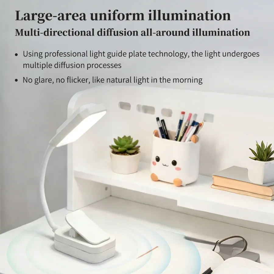 Lampe de lecture LED rechargeable à pince, luminosité réglable 5