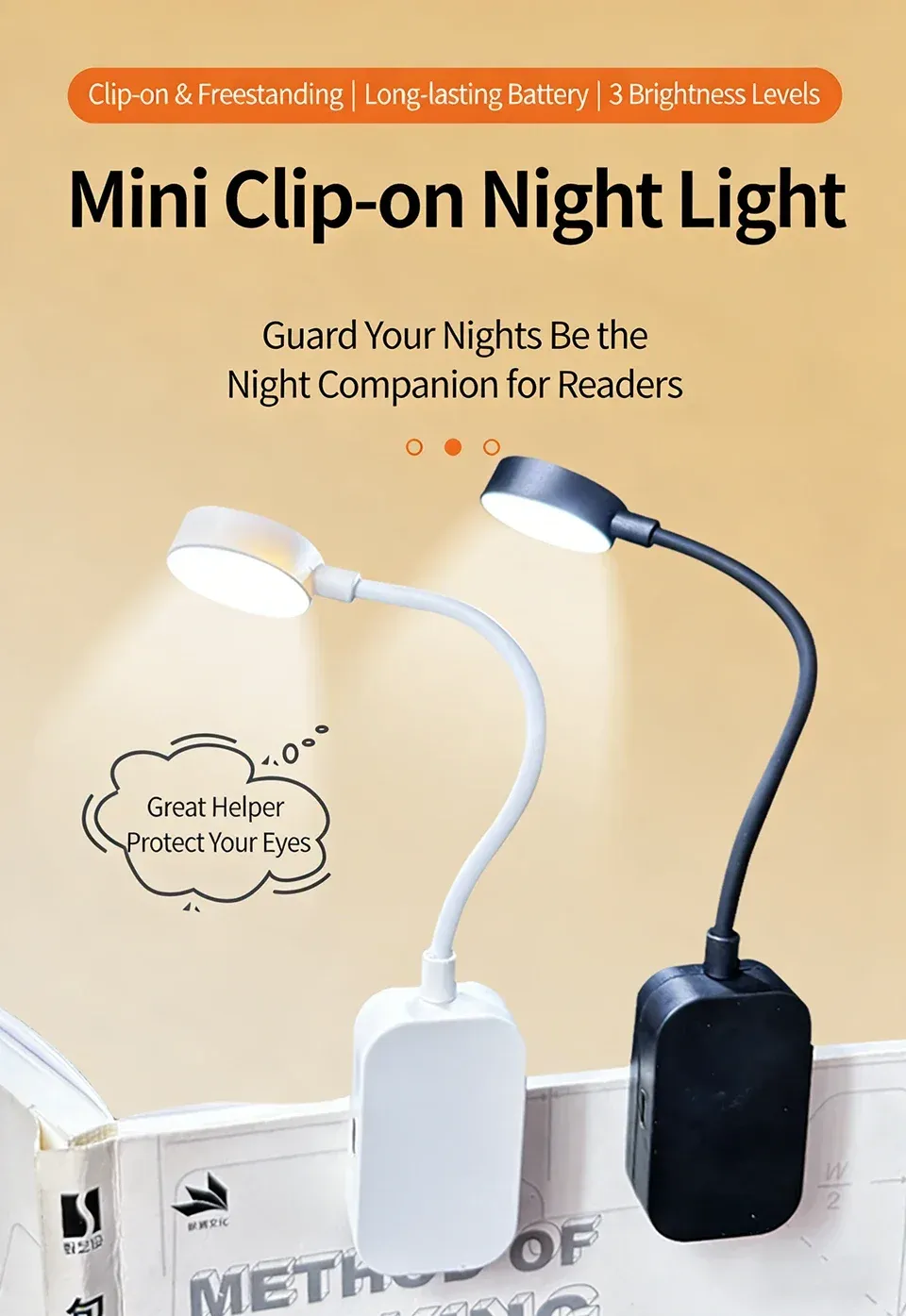 Lampe de lecture LED rechargeable à pince