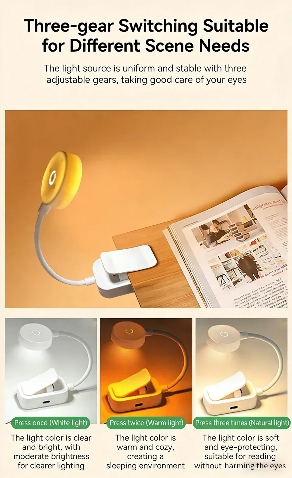 Lampe de lecture LED, vue rapprochée