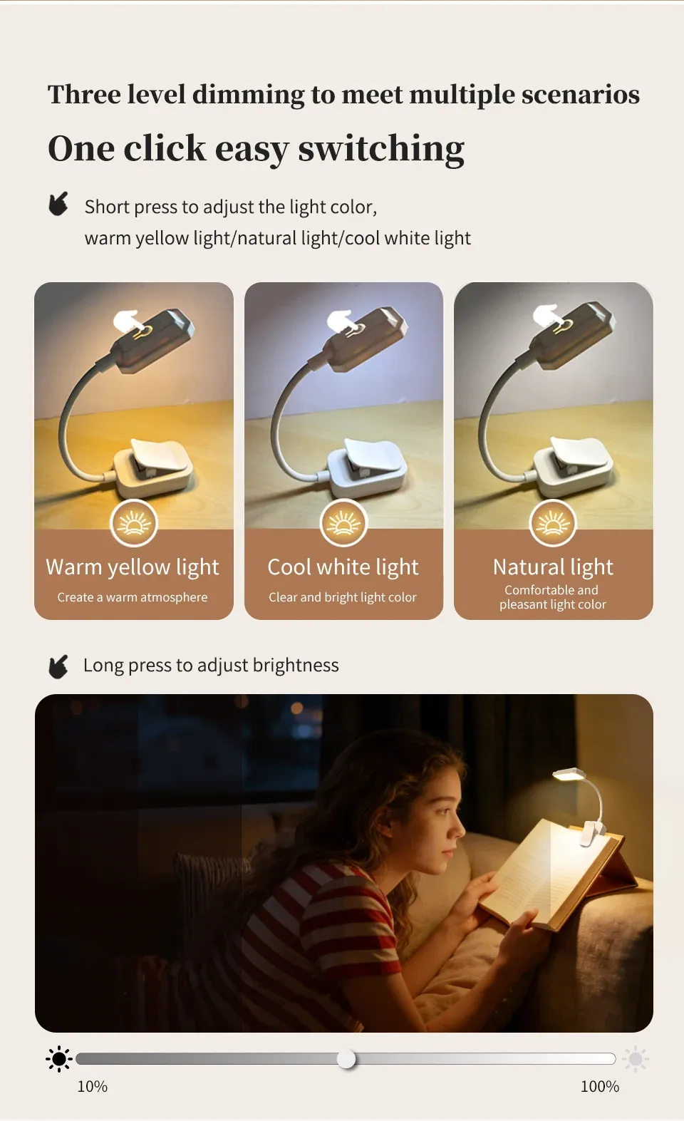 Lampe de lecture LED, finition